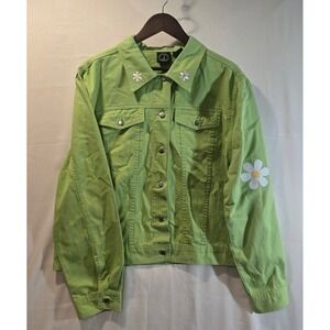 Lighthouse Apparel Lime Green Denim Jacket Daisy Embroidered XXL